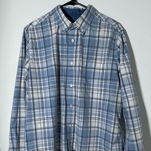 George Men's Button Down Shirt Blue Plaid Size Large 42- 44 Classic Fit